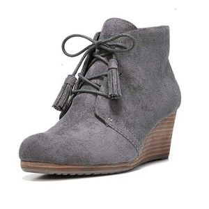 Dr Scholl's Size 11 Dakota‎ Gray Microsuede Tasseled Wedge Ankle Boots Booties